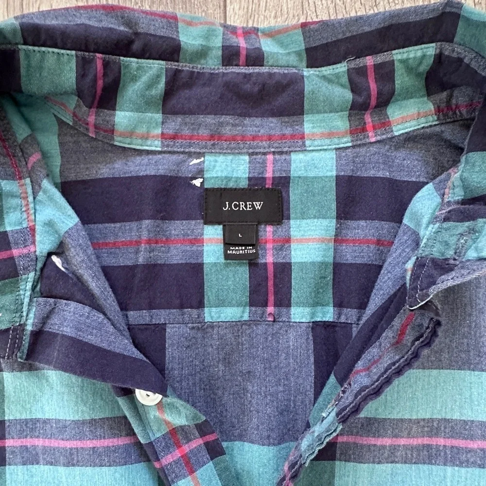 J.Crew Blue Green Plaid Men’s Classic Casual Button Down Cotton Shirt Size Large